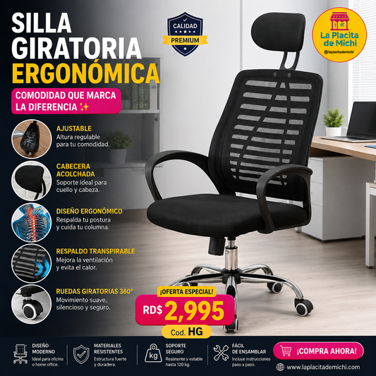 🪑✨ SILLA GIRATORIA ERGONÓMICA DE OFICINA CON CABECERA AJUSTABLE – COMODIDAD QUE MARCA LA DIFERENCIA ✨🪑

🆔 Cod. HG

💰 RD$2,995