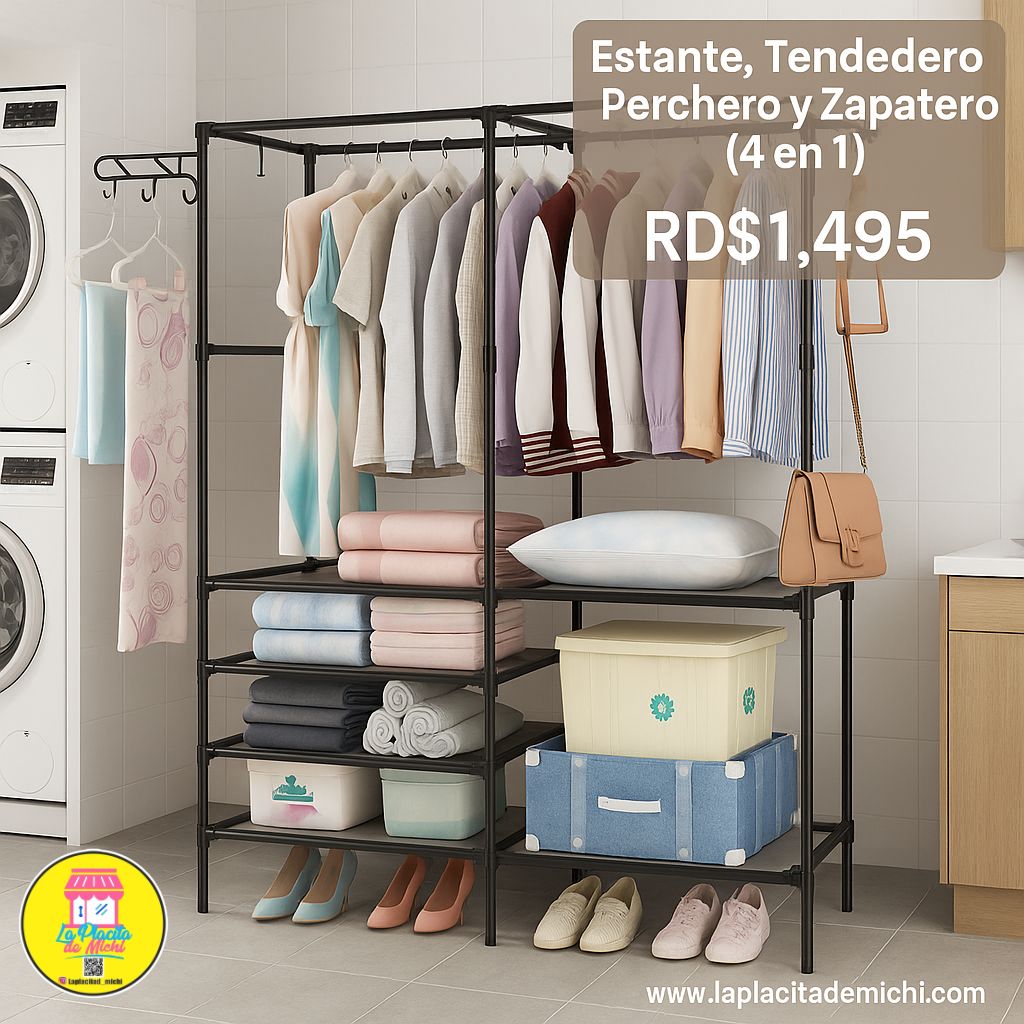 Estante, Tendedero,  Perchero y Zapatero (4 en 1) (Cod. JY277)