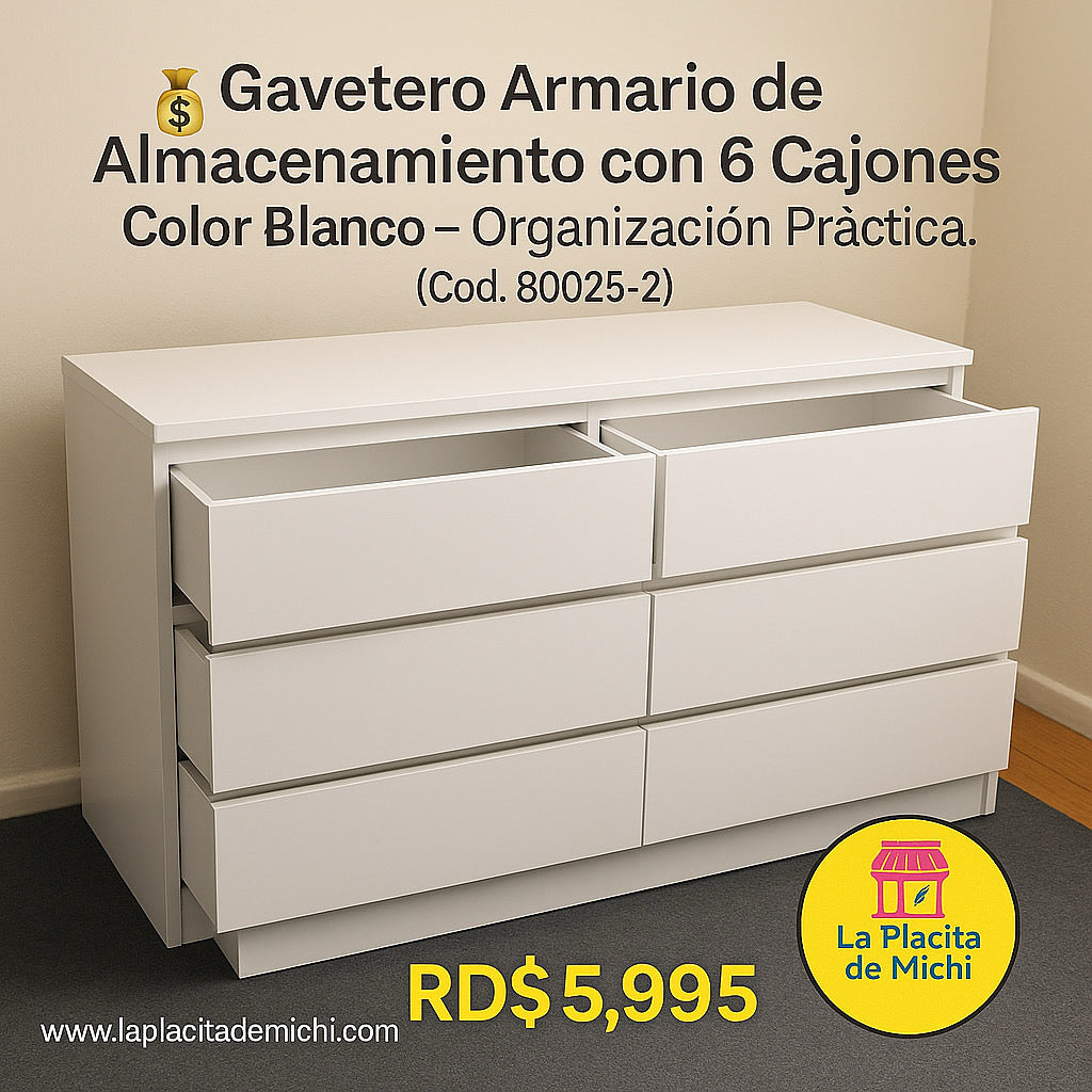 🧺 Armario de Almacenamiento con 6 Cajones Color Blanco  – Organización Práctica. (Cod. 80025-1)