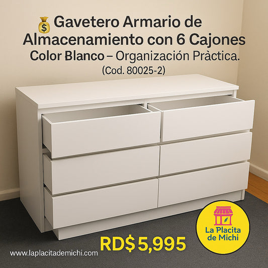 🧺 Armario de Almacenamiento con 6 Cajones Color Blanco  – Organización Práctica. (Cod. 80025-1)