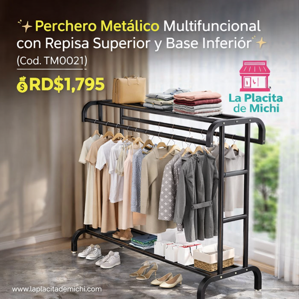 ✨ Perchero Metálico Multifuncional con Repisa Superior  y Base Inferior ✨(Cod. TM0021) 
💰RD$1,795