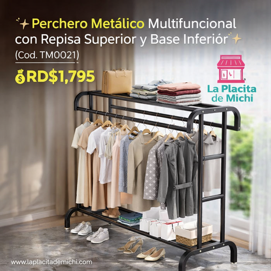 ✨ Perchero Metálico Multifuncional con Repisa Superior  y Base Inferior ✨(Cod. TM0021) 
💰RD$1,795