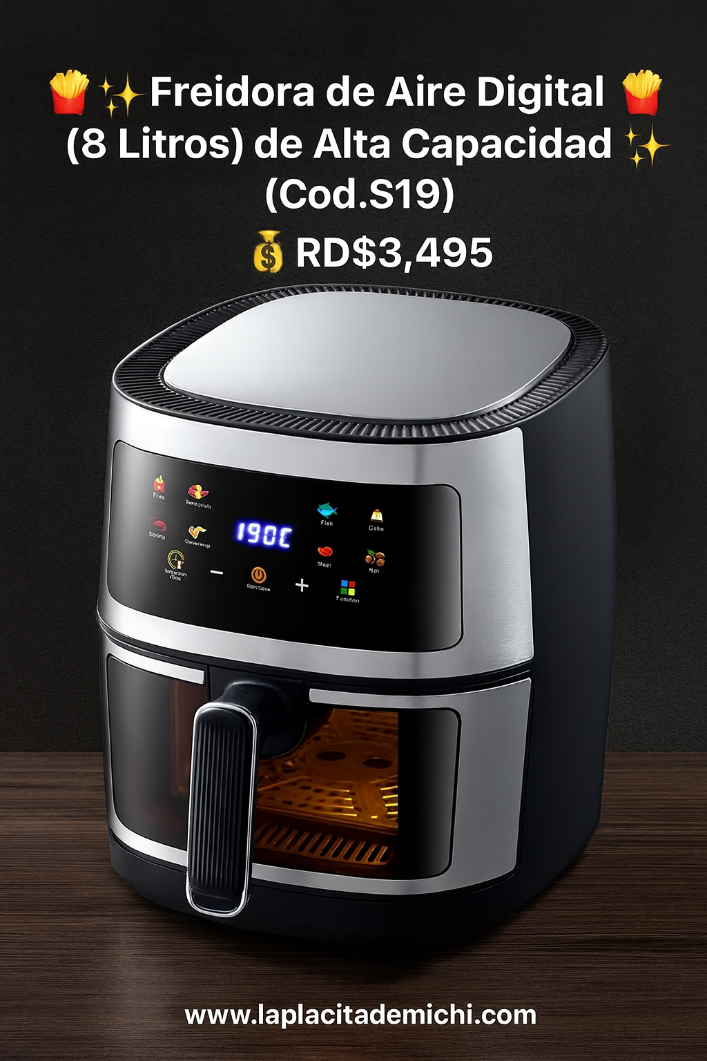 🍟✨ Freidora de Aire Digital (8 Litros) de Alta Capacidad ✨🍟 (Cod.S19)