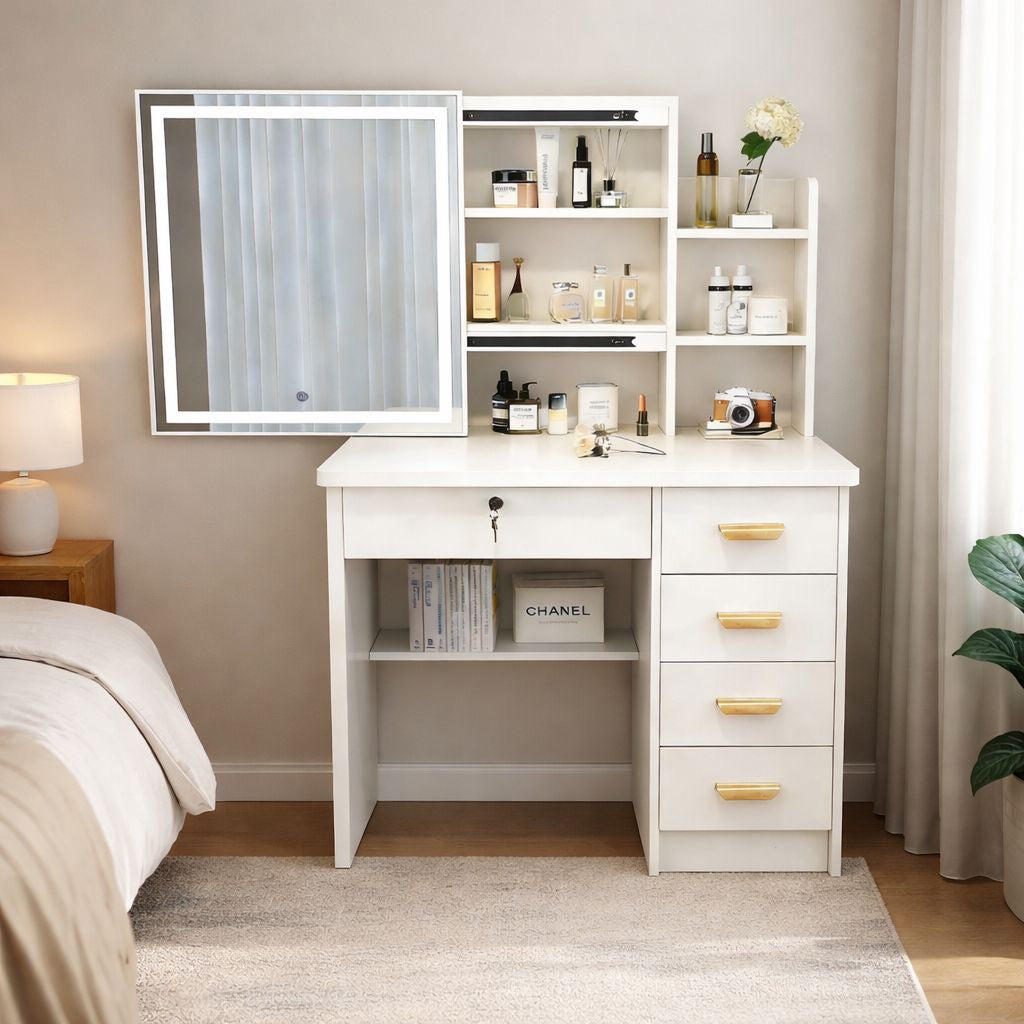 ✨ TOCADOR MODERNO CON ESPEJO Y ORGANIZADOR INTEGRADO ✨
(COD. 25123) BLANCO 

💰RD$5,495