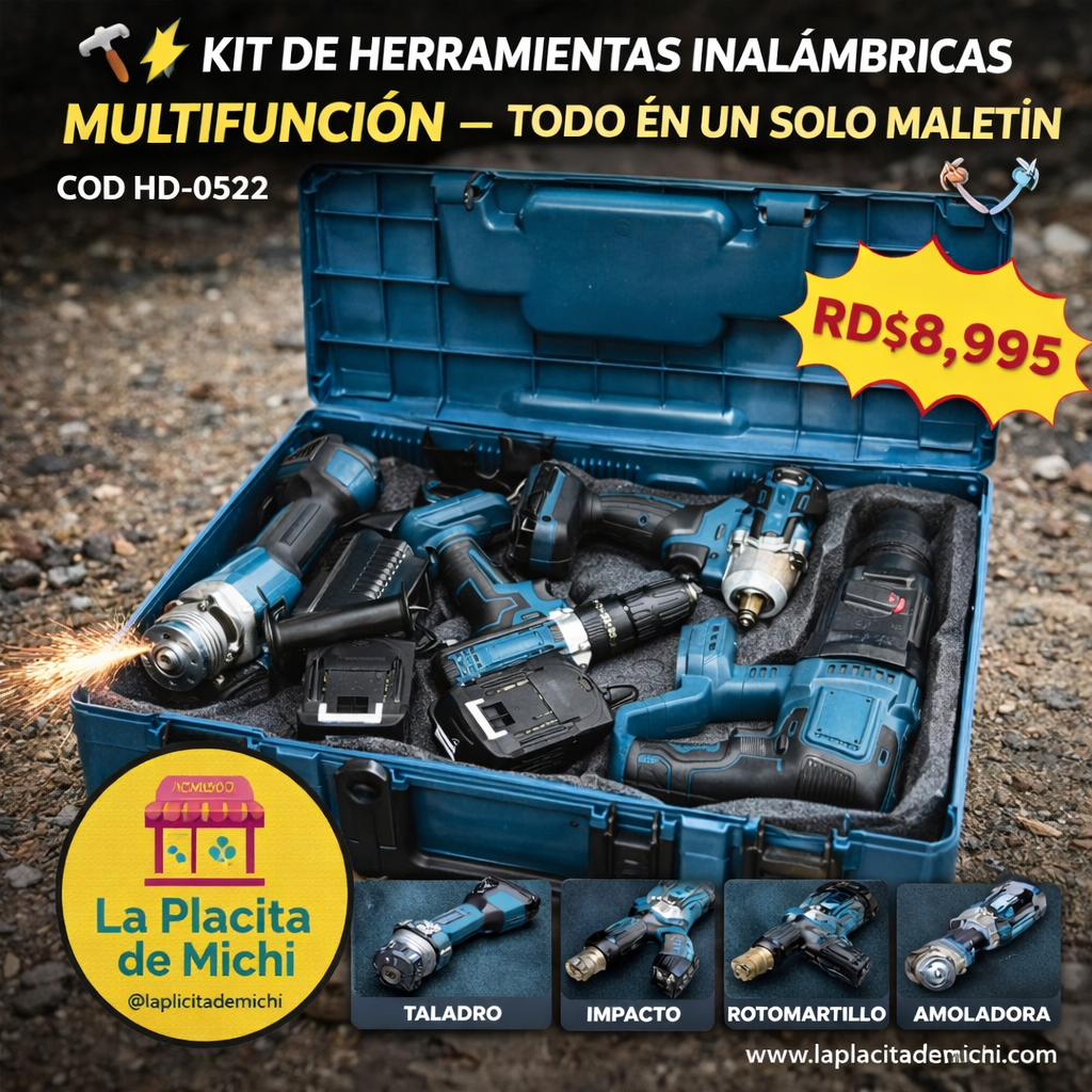 🔧⚡ KIT DE HERRAMIENTAS INALÁMBRICAS MULTIFUNCIÓN – TODO EN UN SOLO MALETÍN ⚡🔧
COD HD-0522

💰RD$8,995