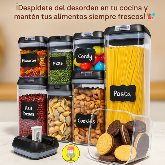 🥳✨ Set de Envases Organizadores Herméticos  7 en 1 ✨🥳

¡Despídete del desorden en tu cocina y mantén tus alimentos siempre frescos! 🥖🍪🍬