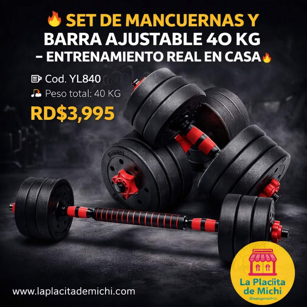 🔥 SET DE MANCUERNAS Y BARRA AJUSTABLE 40 KG – ENTRENAMIENTO REAL EN CASA 🔥

🆔 Cod. YL840
⚖️ Peso total: 40 KG

💰RD$3,995