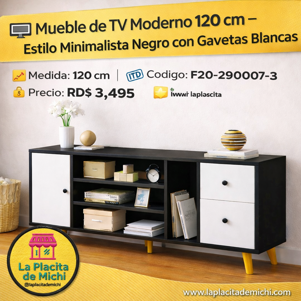 📺 Mueble de TV Moderno 120 cm – Estilo Minimalista Negro con Gavetas Blancas

📐 Medida: 120 cm
🆔 Código: F20-290007-3
💰 Precio: RD$ 3,495