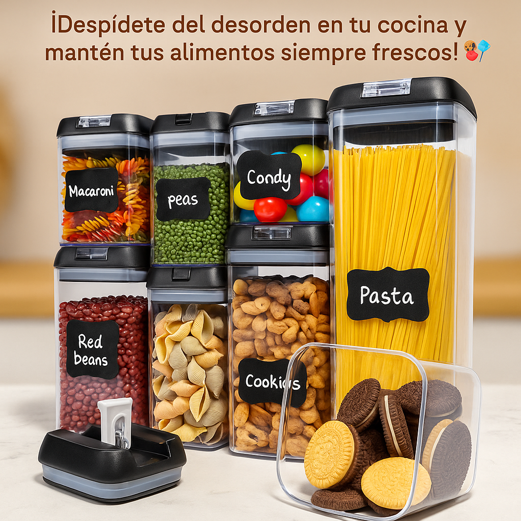 🥳✨ Set de Envases Organizadores Herméticos  7 en 1 ✨🥳

¡Despídete del desorden en tu cocina y mantén tus alimentos siempre frescos! 🥖🍪🍬