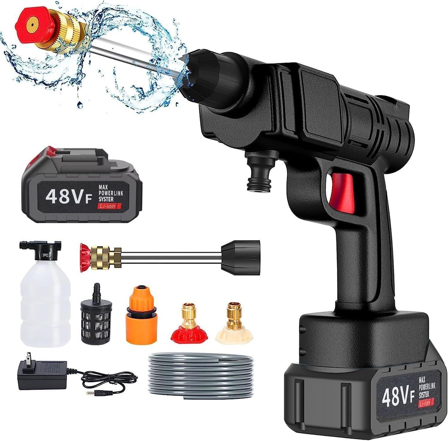 Pistola Recargable De Agua Con Alta Presión  y (2) Baterías 24 y 48 V🔋