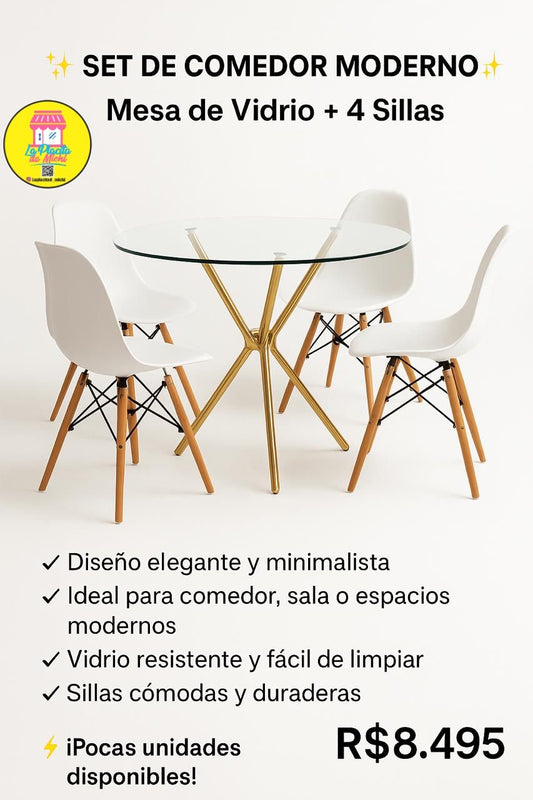 Mesa Redonda de Vidrio + 4 Sillas
(Cod.012-3 +Cod.081.1)