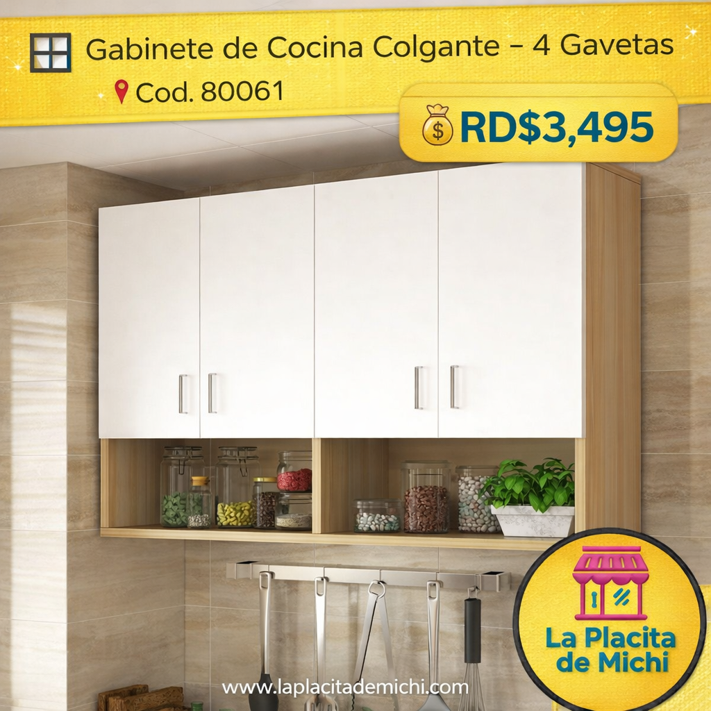 🪟 Gabinete de Cocina Colgante – 4 Gavetas
📌 Cod. 80061

💰 RD$3,495