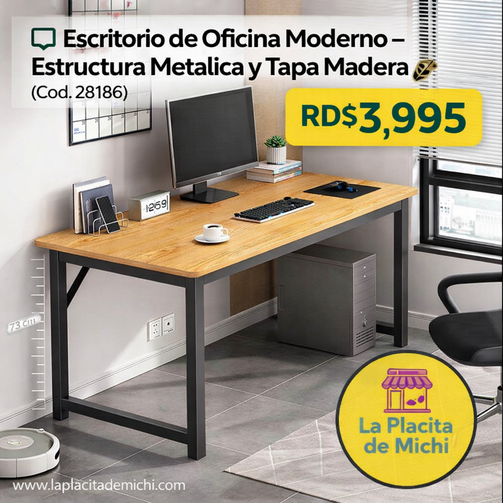 🖥️ Escritorio de Oficina Moderno – Estructura Metálica y Tapa Madera 🪵 
(Cod. 28186)

💰RD$3,995