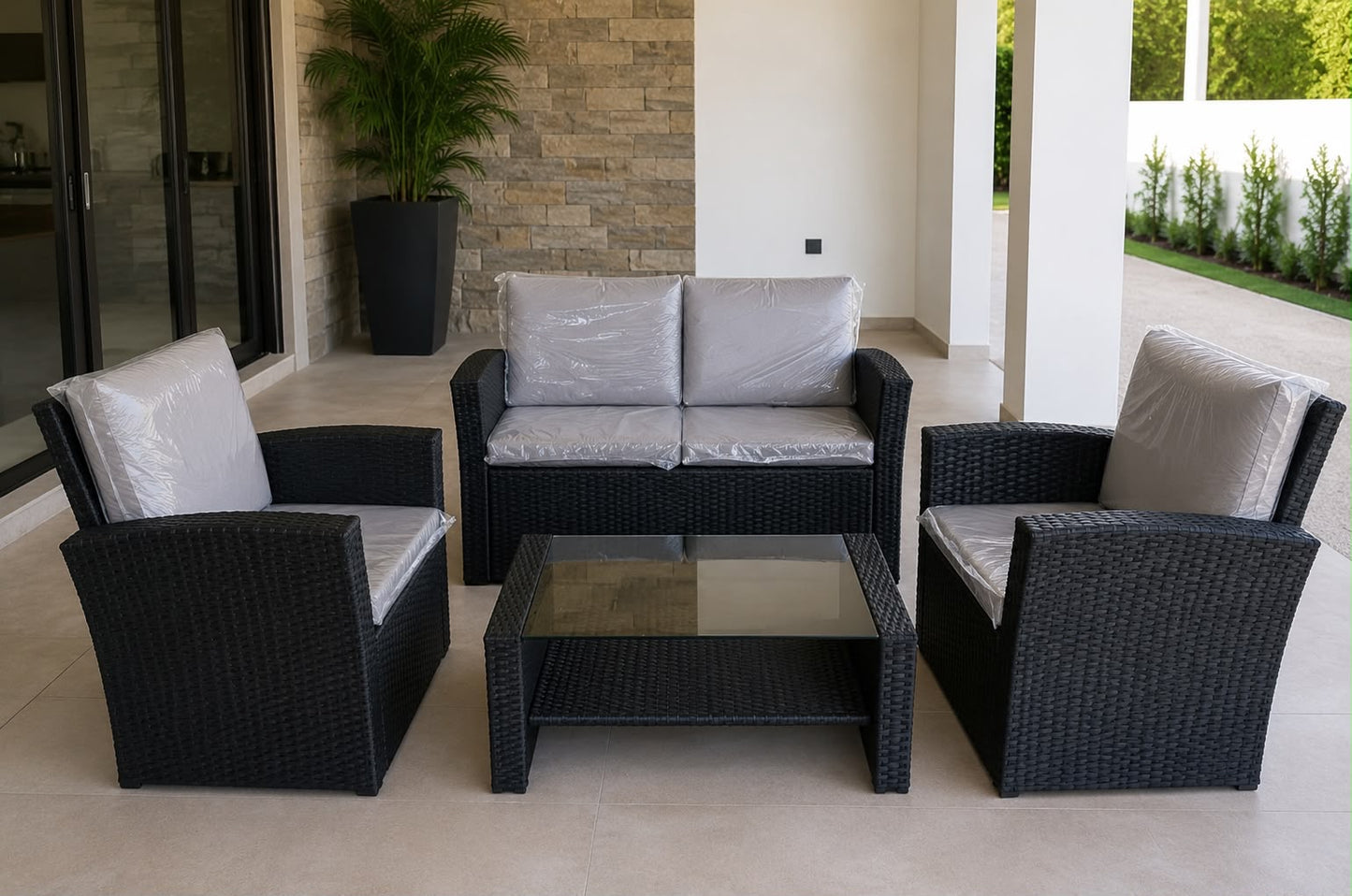 🖤✨ JUEGO DE SALA EXTERIOR PREMIUM EN RATÁN SINTÉTICO – 4 PIEZAS ✨🖤 (Cod. 150 Negro)

💰 RD$17,995