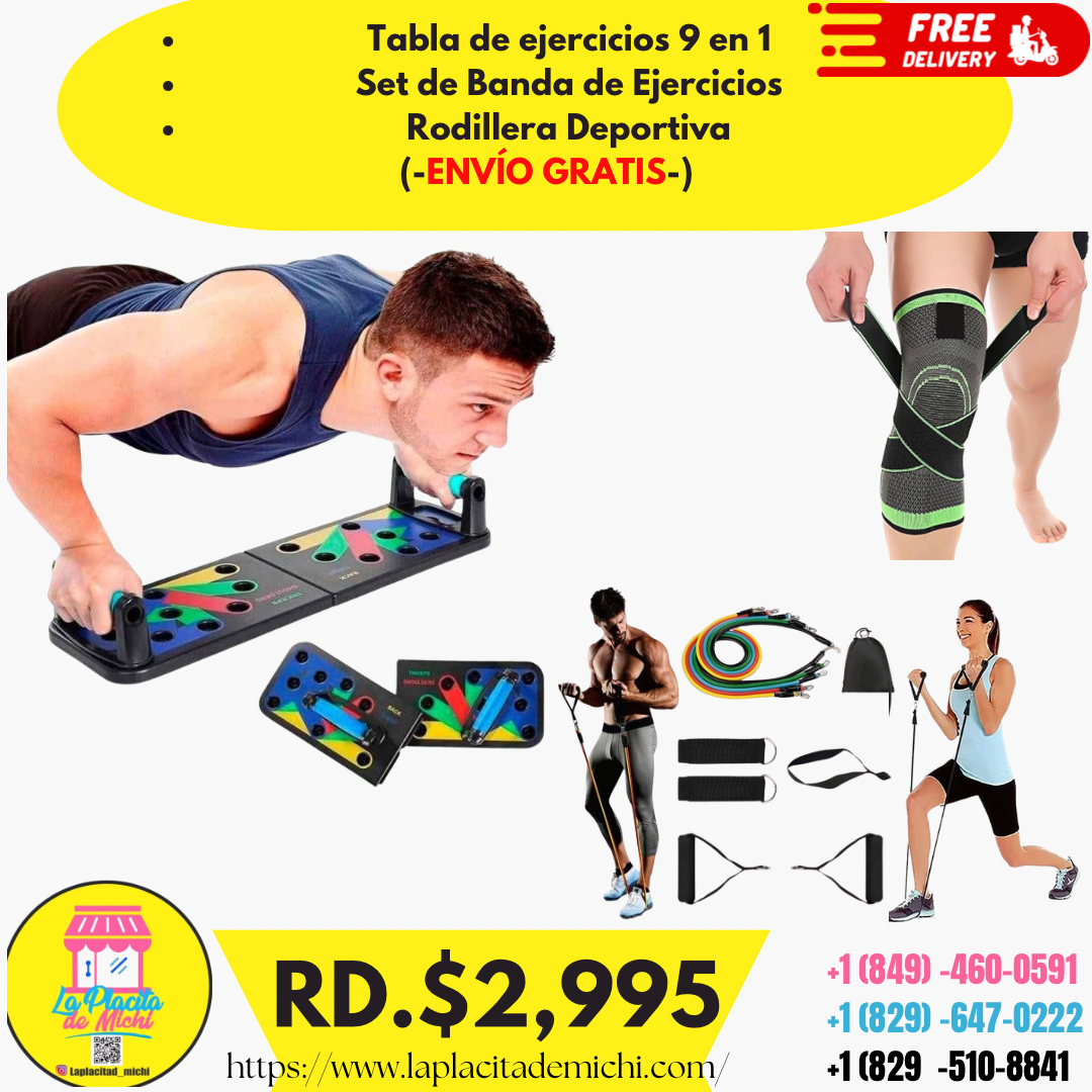 Tabla de ejercicios 9 en 1 
Banda Elástica de Ejercicios 
Rodillera Deportiva