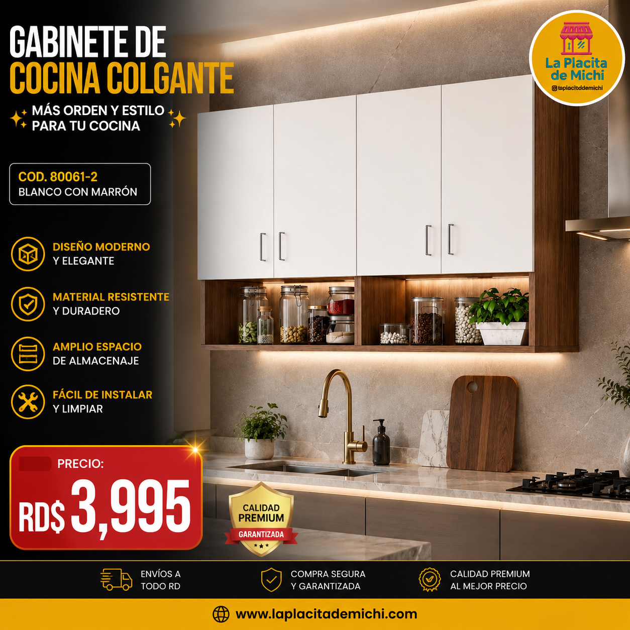 🍽️✨ GABINETE DE COCINA COLGANTE – MÁS ORDEN Y ESTILO PARA TU COCINA ✨🍽️

🆔 Cod. 80061-2 Blanco con Marrón 

💰 RD$3,995