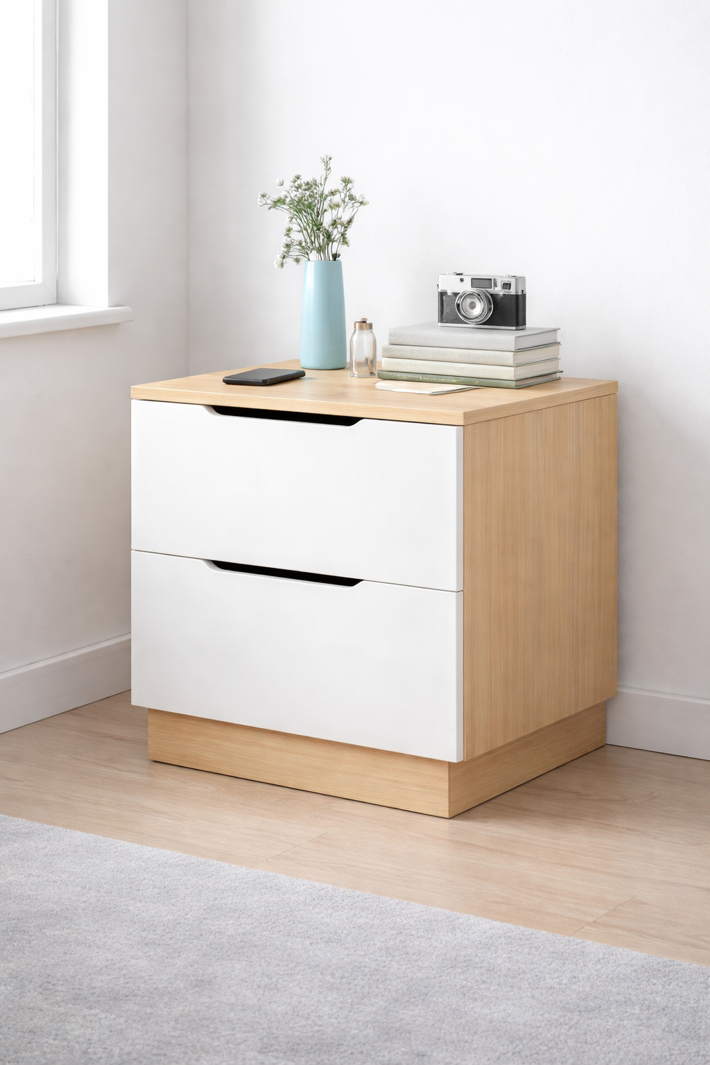 🗄️  Mesita de Noche Moderna 2 Gavetas – Blanco Color Madera Natural  (Cod. 283279)

💰RD$1,995