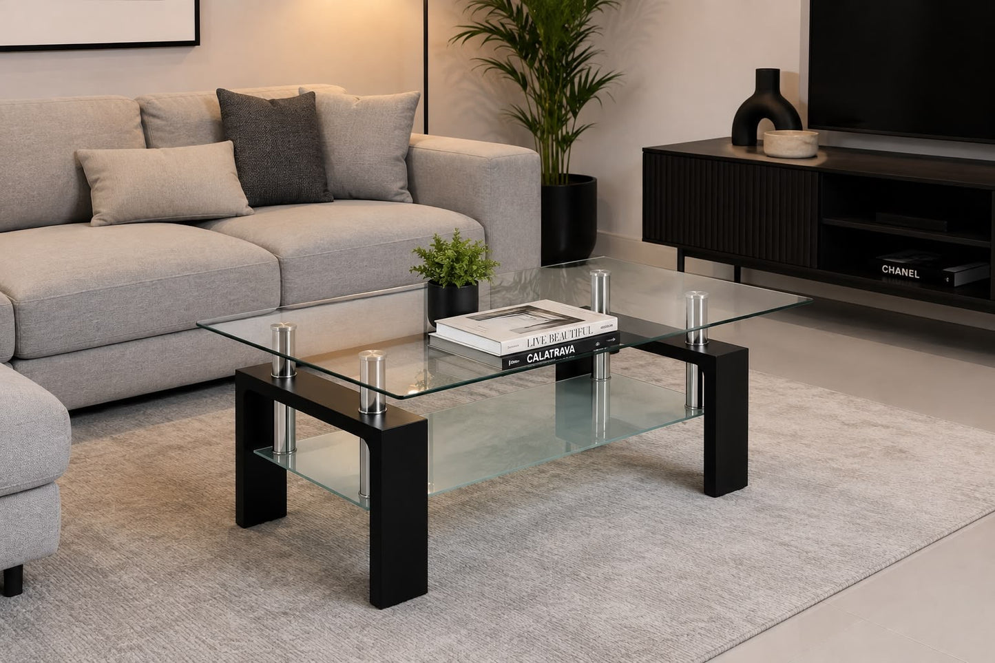 ✨ MESA DE CENTRO MODERNA EN CRISTAL – ELEGANCIA QUE TRANSFORMA TU ESPACIO 🖤 (Cod. 2512 Negro) 

💰RD$3,495 

📐 Medidas: 100 × 60 cm
