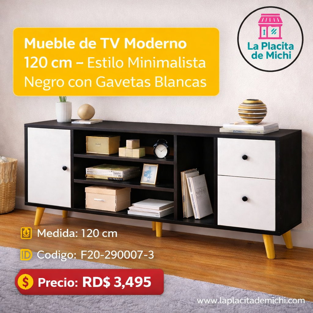 📺 Mueble de TV Moderno 120 cm – Estilo Minimalista Negro con Gavetas Blancas

📐 Medida: 120 cm
🆔 Código: F20-290007-3
💰 Precio: RD$ 3,495