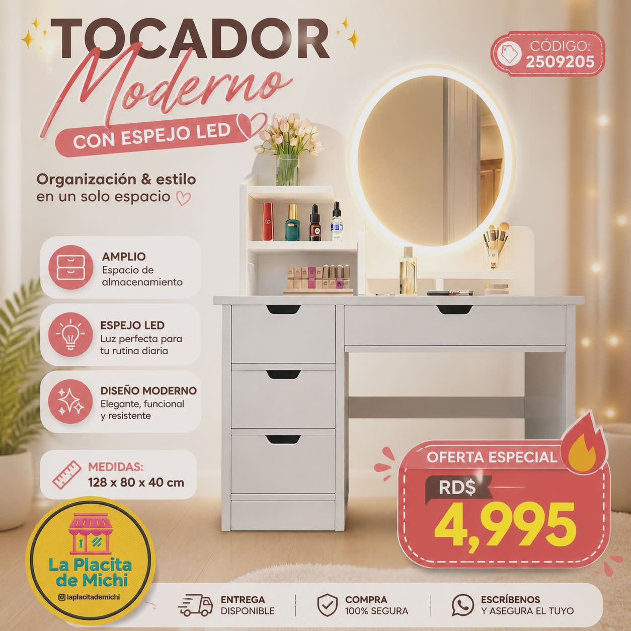 ✨🤍 TOCADOR MODERNO CON ESPEJO LED – ORGANIZACIÓN & ESTILO EN UN SOLO ESPACIO 🤍✨ (Cod. 2509205)

RD$💰4,995 🔥

- Medidas: 128x80x40cm