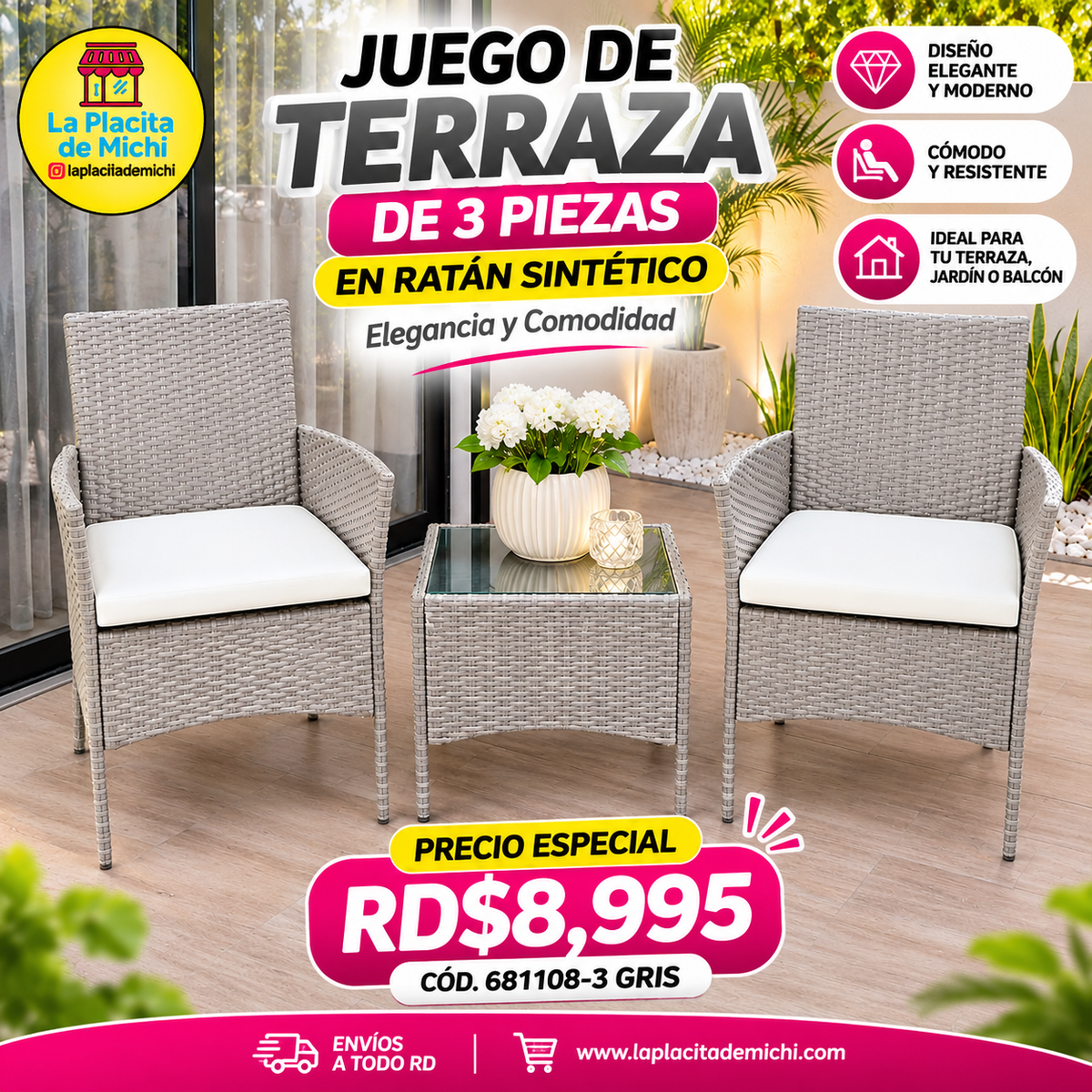 Juego de Terraza de 3 Piezas en Ratan Sintético – Elegancia y Comodidad

🆔 (Cod. 681108-3 GRIS)

💰 Precio: RD$8,995