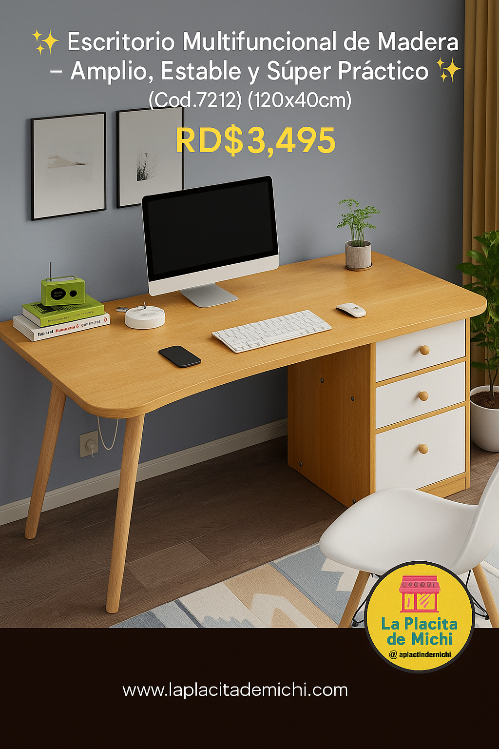 ✨ Escritorio Multifuncional de Madera – Amplio, Estable y Súper Práctico ✨
(Cod.7212) (120x40cm)

💰RD$3,495