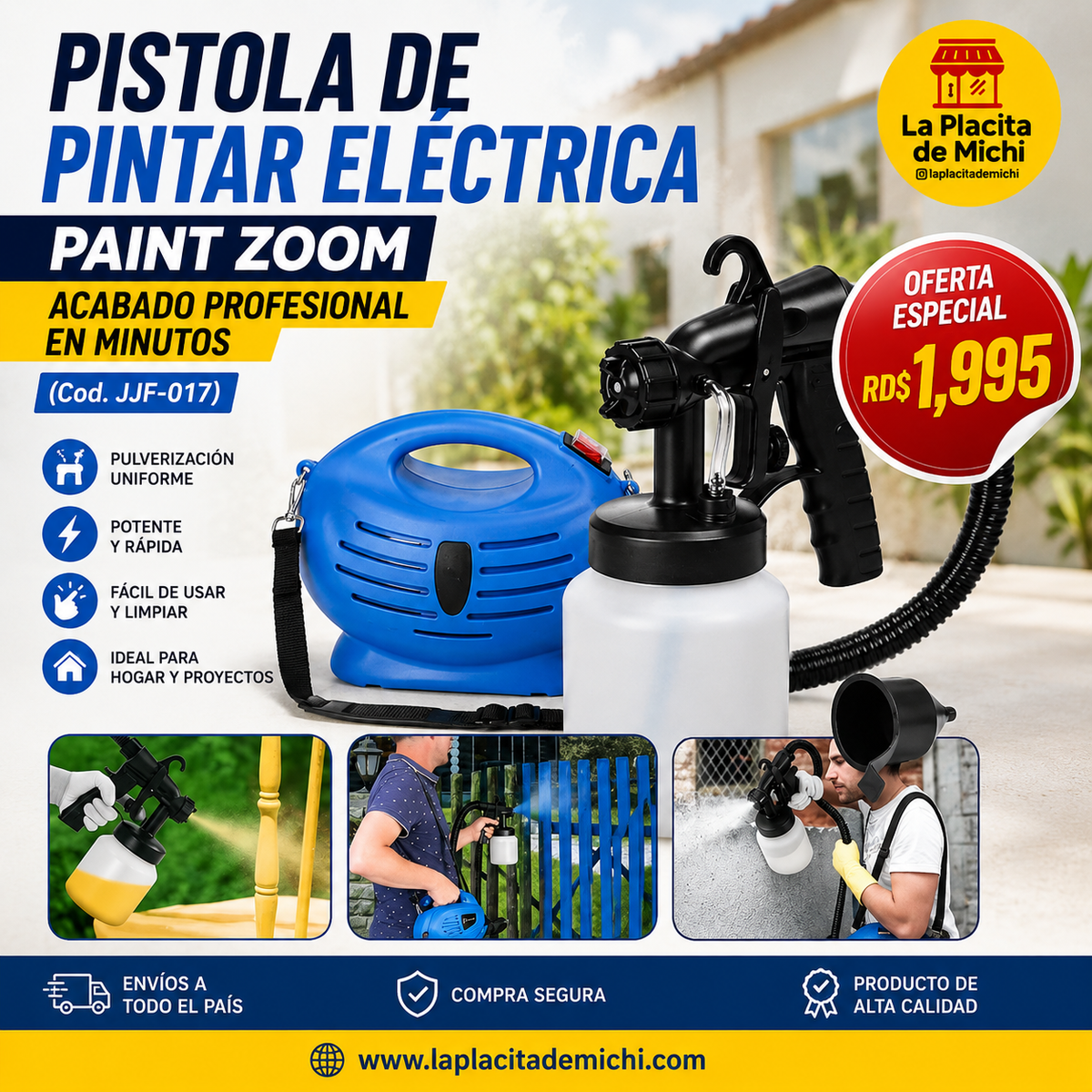 🎨⚡ PISTOLA DE PINTAR ELÉCTRICA PAINT ZOOM – ACABADO PROFESIONAL EN MINUTOS ⚡🎨 (Cod. JJF-017)

💰RD$1,995