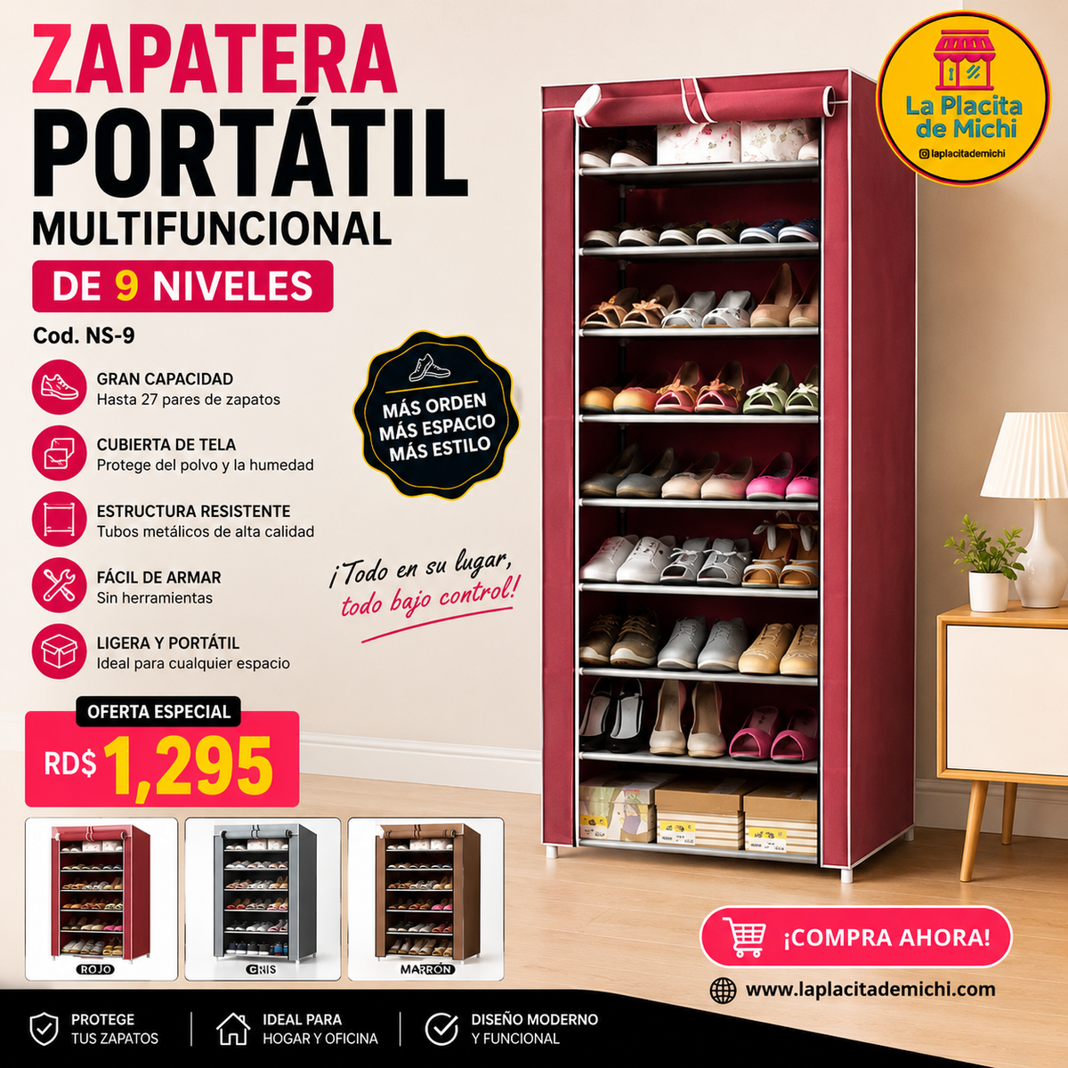👟✨ Zapatera Portátil Multifuncional de 9 Niveles ✨👟 (Cod. NS-9) 

💰 RD$1,295