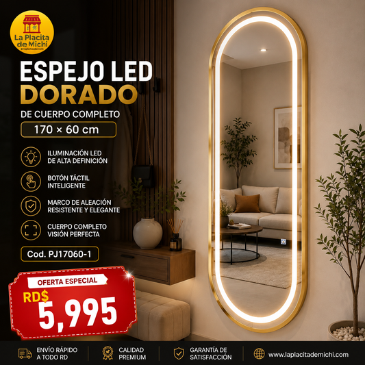 ✨ Espejo 🪞 LED Dorado de Cuerpo Completo – 170 × 60 cm ✨ 
(Cod. PJ17060-1)

💰 RD$5,995