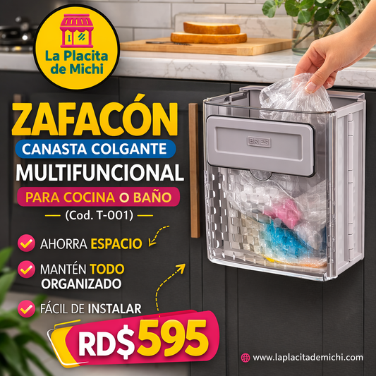 🧺✨ ZAFACÓN CANASTA COLGANTE MULTIFUNCIONAL PARA COCINA O BAÑO – AHORRA ESPACIO Y MANTÉN TODO ORGANIZADO ✨🧺(Cod.T-001)

💰RD$595