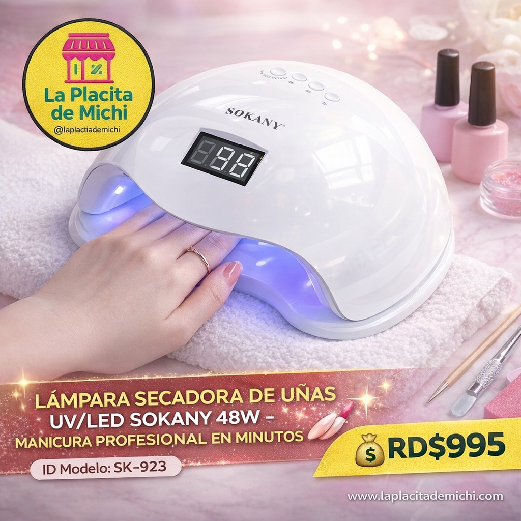 💅✨ LÁMPARA SECADORA DE UÑAS UV/LED SOKANY 48W – MANICURA PROFESIONAL EN MINUTOS ✨💅
🆔 Modelo: SK-923

💰RD$995