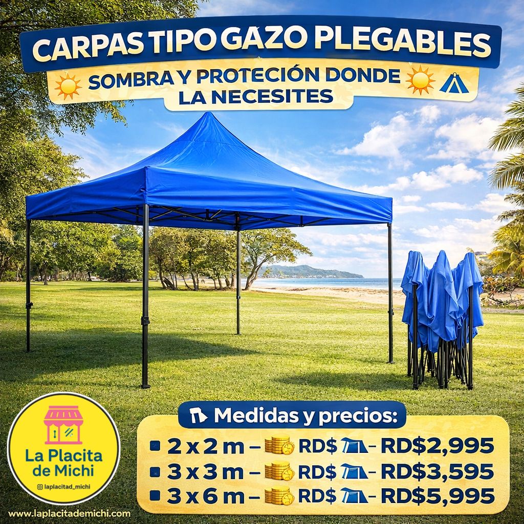 🌤️ Carpa Toldo Plegable Reforzada 3x3m 🔹
💰 RD$3,595