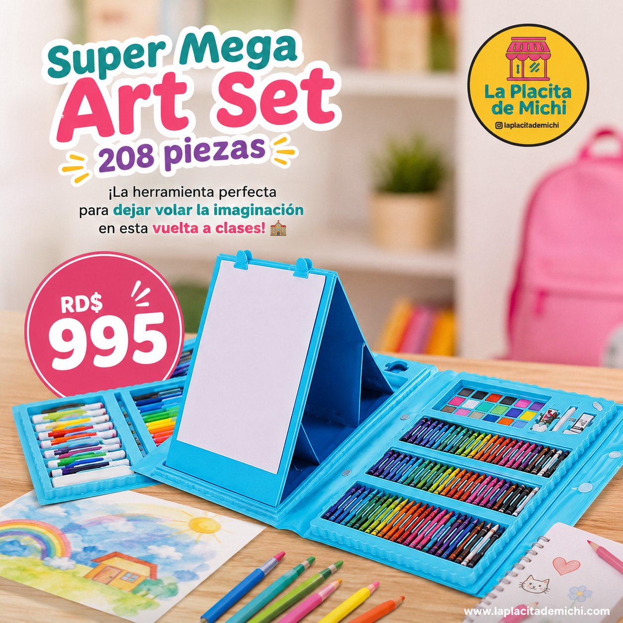 🎨 Super Mega Art Set 208 piezas – ¡La herramienta perfecta para dejar volar la imaginación en esta vuelta a clases! 🏫✏️